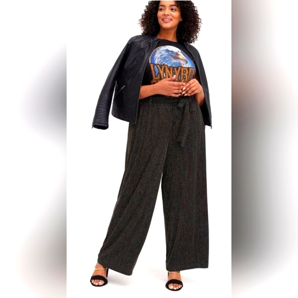 TORRID Black Lurex Self-Tie Wide Leg Pant SIZE 1 (1X) #332 - Picture 4 of 6